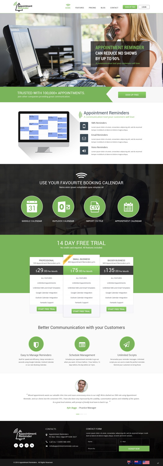 Design de Page d'Accueil par pb pour Appointment Reminder | Design #9718154