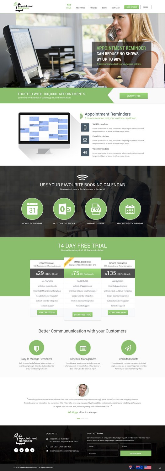 Landing Page Design by pb for Appointment Reminder | Design #9742837