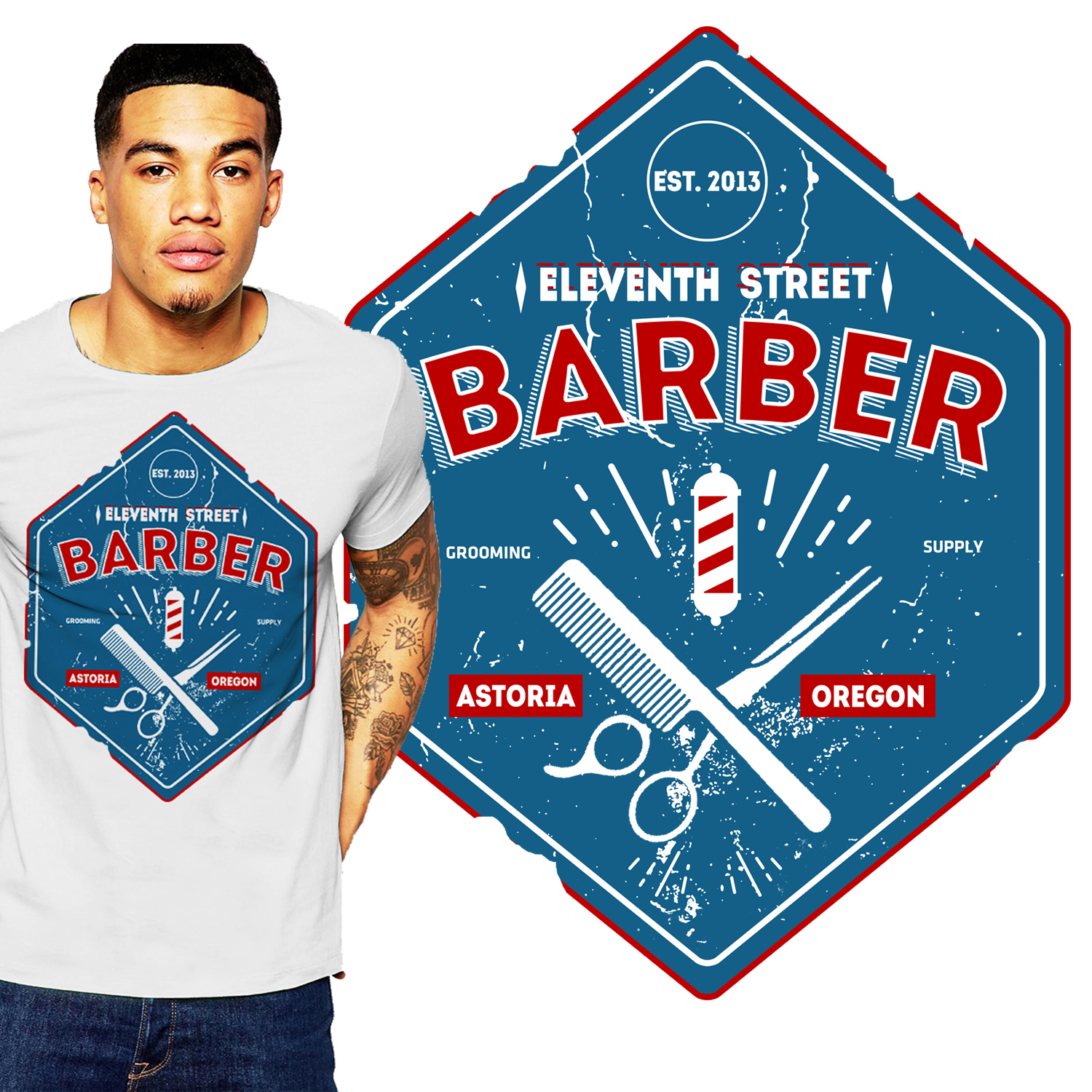 T-Shirt-Design von Heydale für Eleventh Street Barber | Design #9779169