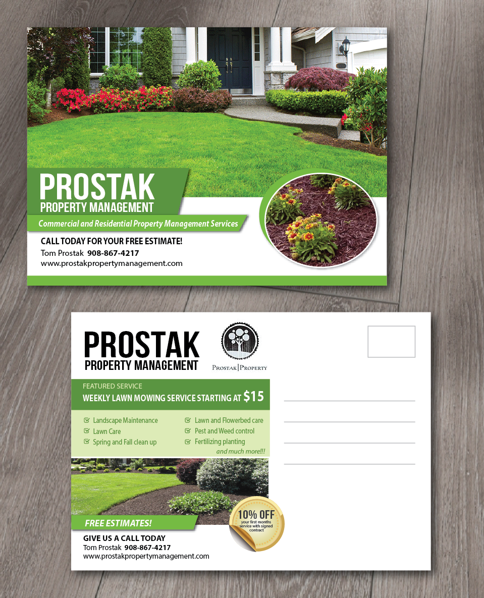 Postcard Design by alex989 for www.prostakpropertymanagement.com | Design #9685964