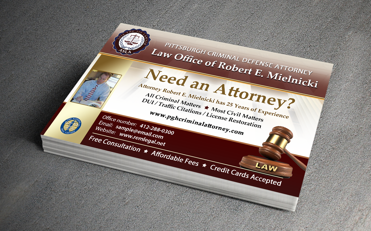 Postcard Design by MDesigns ™ for Robert E. Mielnicki, Esq. | Design #9790741