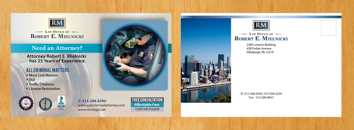 Postcard Design by Venus L. Penaflor for Robert E. Mielnicki, Esq. | Design #9776079