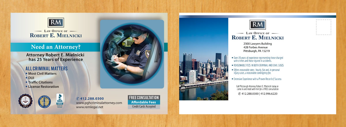Postcard Design by Venus L. Penaflor for Robert E. Mielnicki, Esq. | Design #9776087