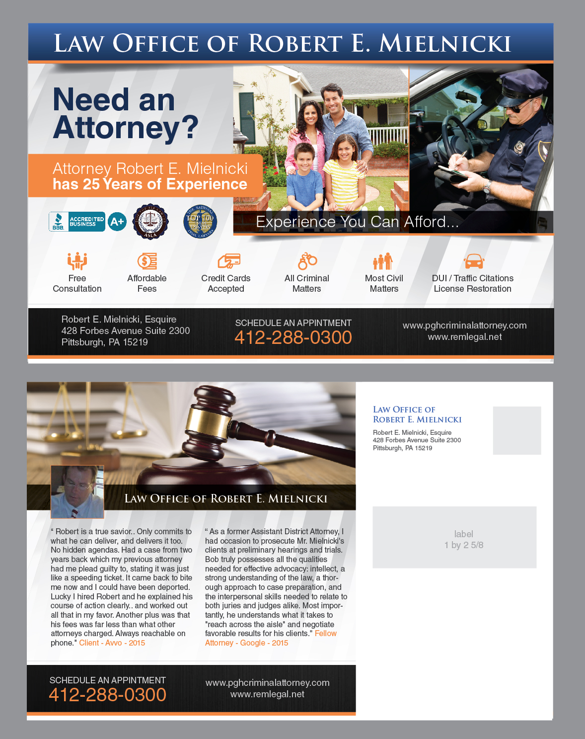 Postcard Design by Achiver for Robert E. Mielnicki, Esq. | Design #9785148