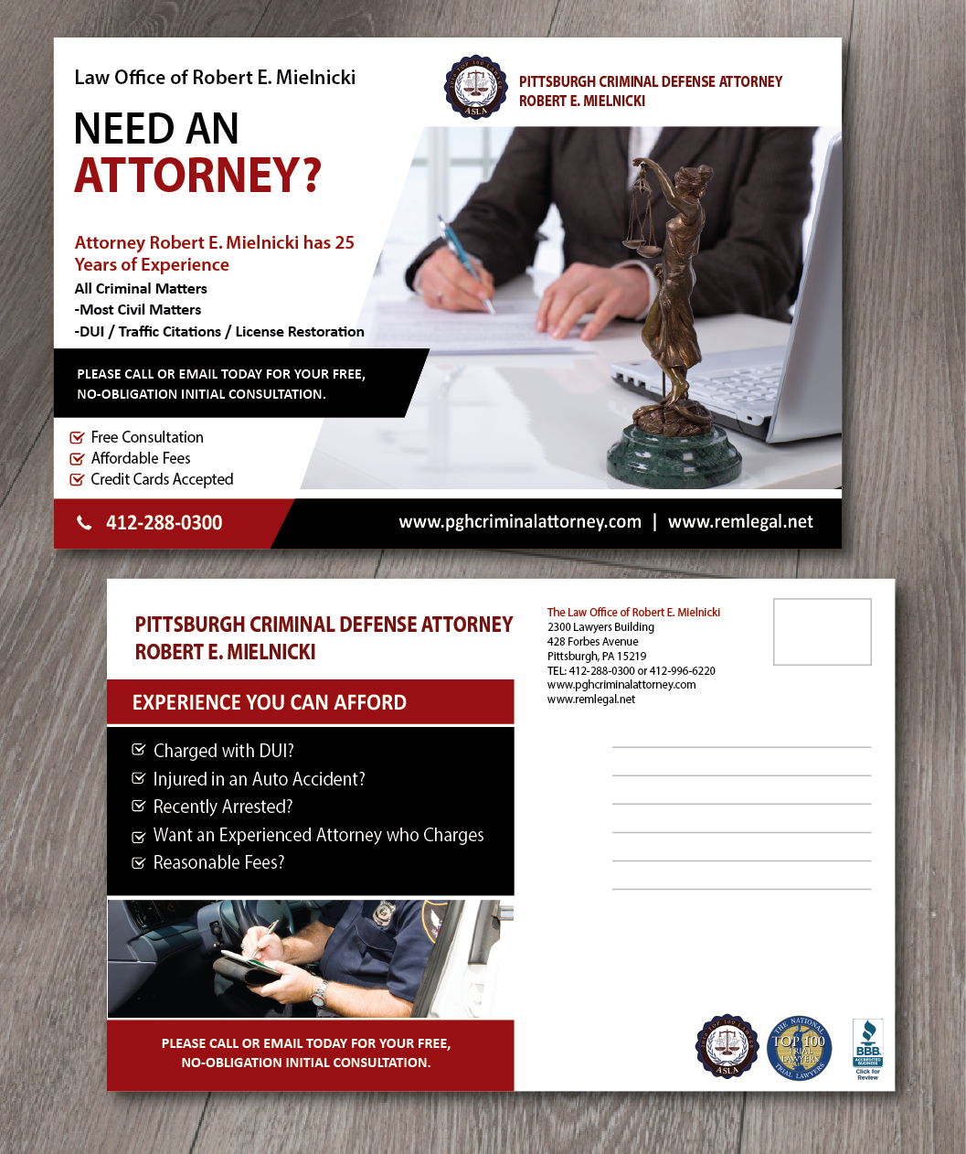 Postcard Design by alex989 for Robert E. Mielnicki, Esq. | Design #9732400