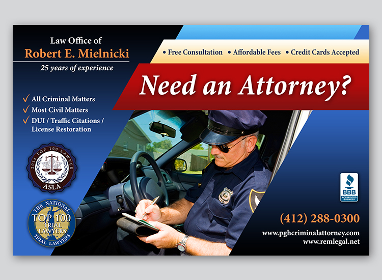 Postcard Design by Ryan for Robert E. Mielnicki, Esq. | Design #9775114