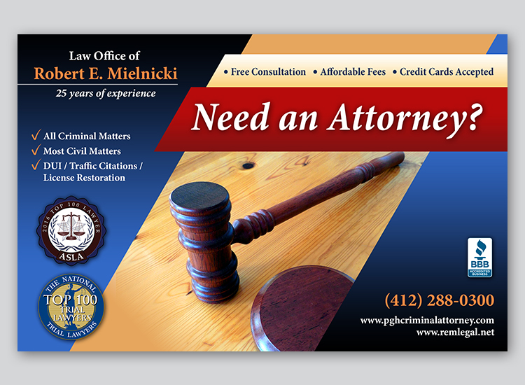 Postcard Design by Ryan for Robert E. Mielnicki, Esq. | Design #9775121