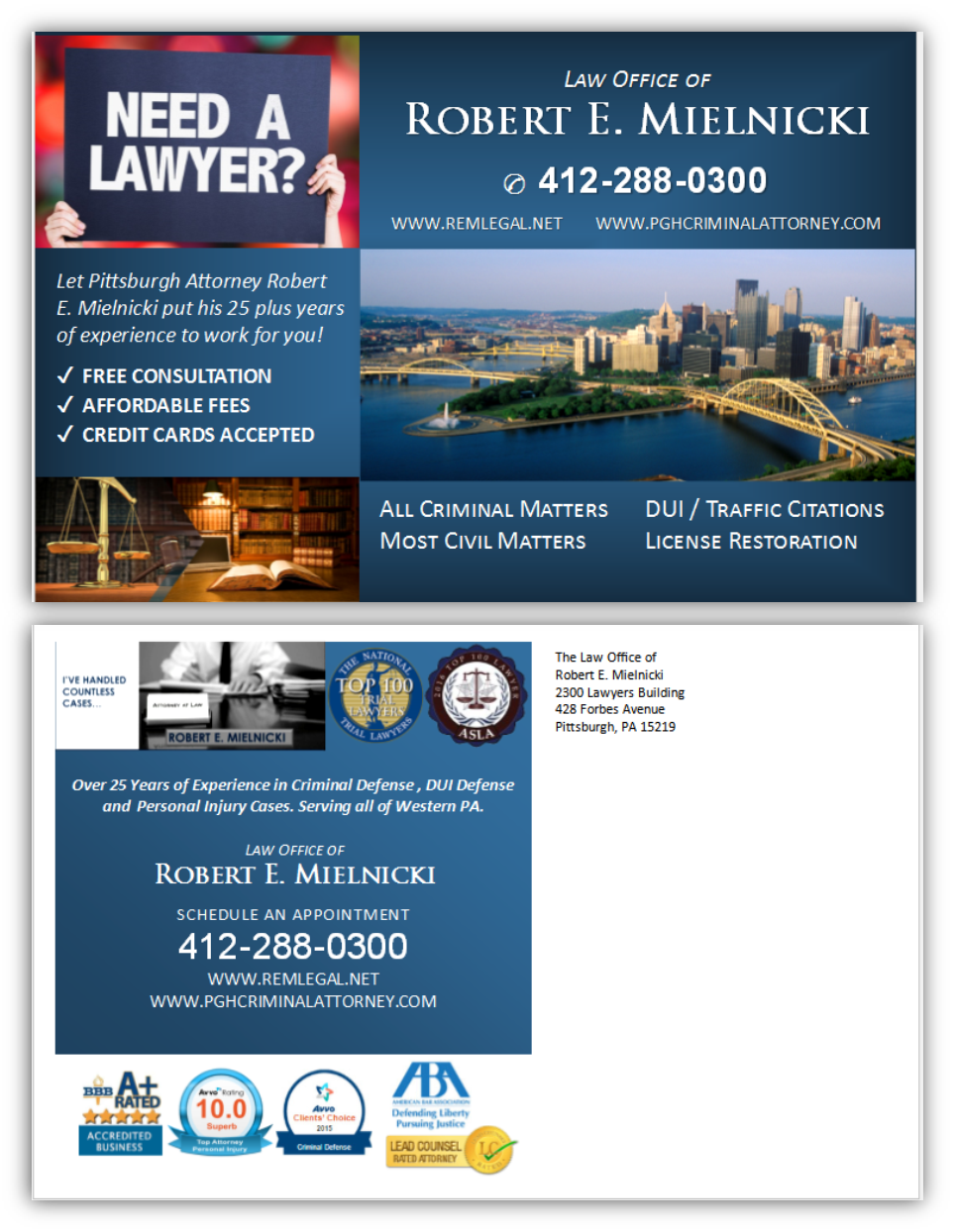 Postcard Design by citygirl17 for Robert E. Mielnicki, Esq. | Design #9773479