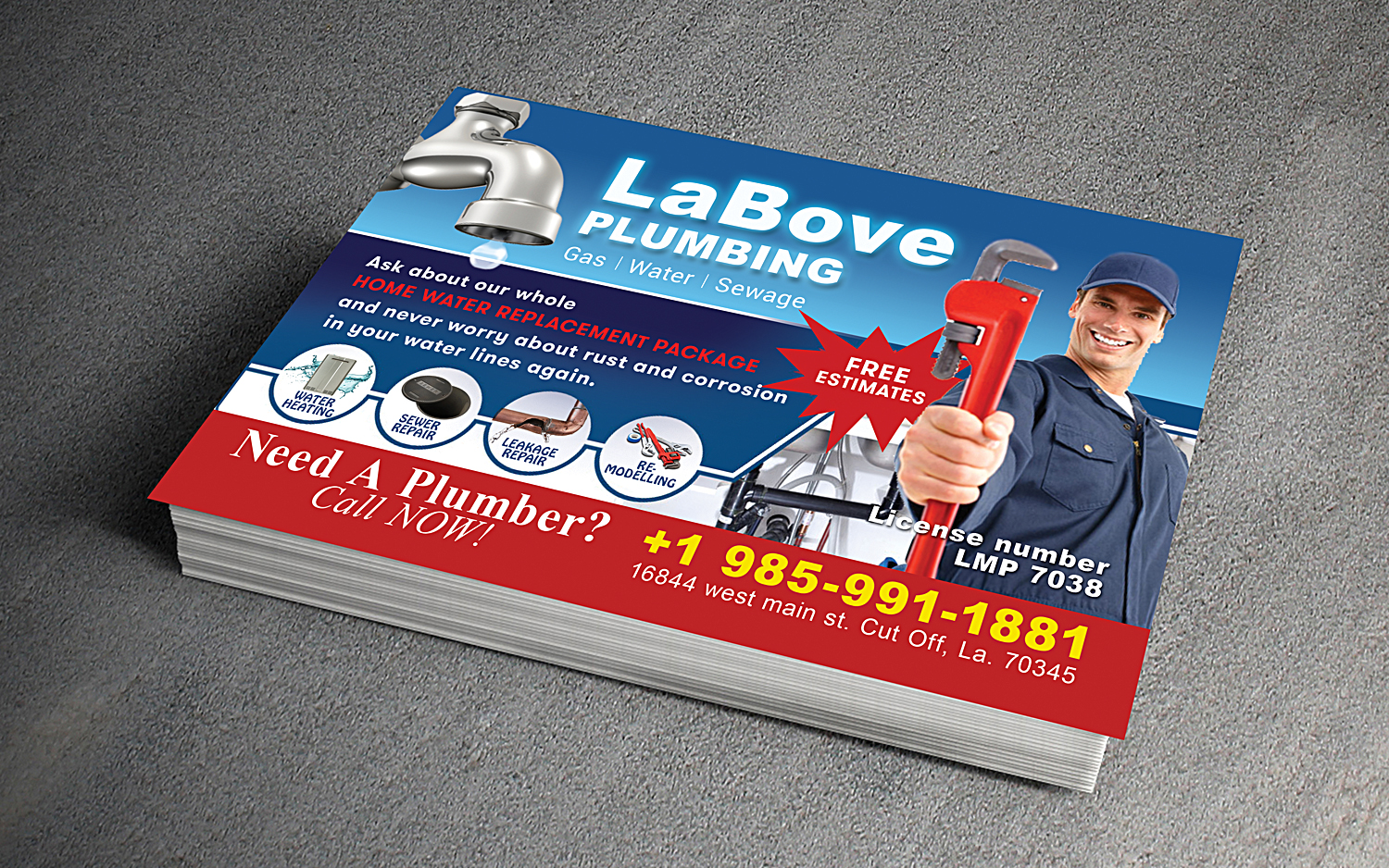 Postcard Design by NatPearlDesigns for LABOVE PLUMBING  | Design #9767152