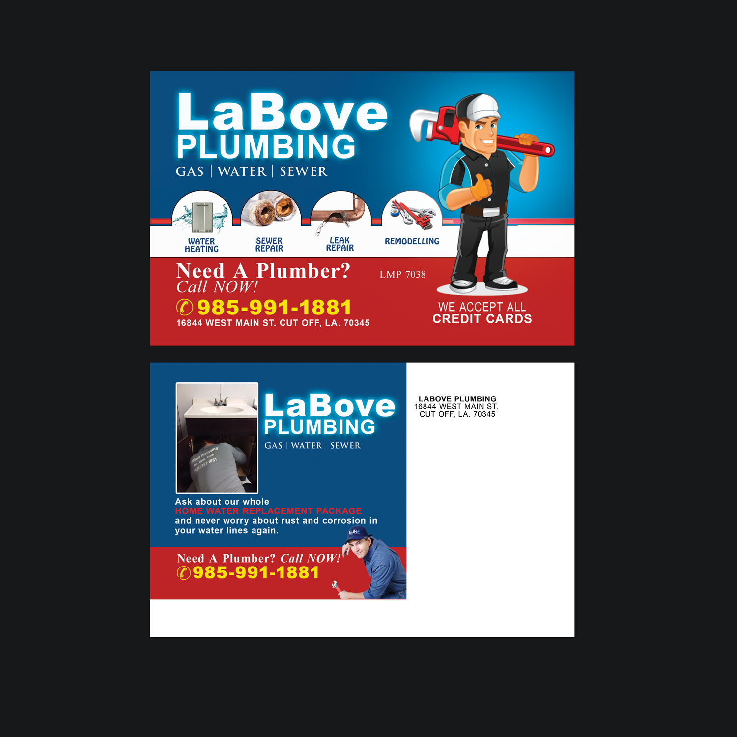 Postcard Design by NatPearlDesigns for LABOVE PLUMBING  | Design #9784787