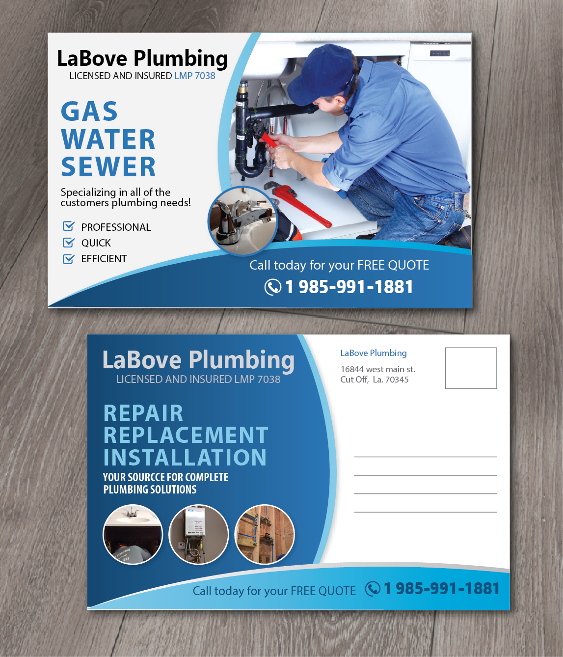 Postcard Design by alex989 for LABOVE PLUMBING  | Design #9733260