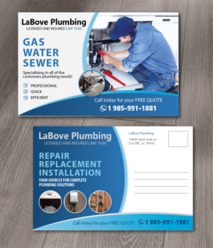 Postcard Design by alex989 for LABOVE PLUMBING  | Design: #9733260