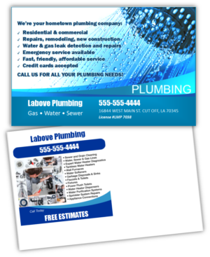 Postcard Design by citygirl17 for LABOVE PLUMBING  | Design #9763971