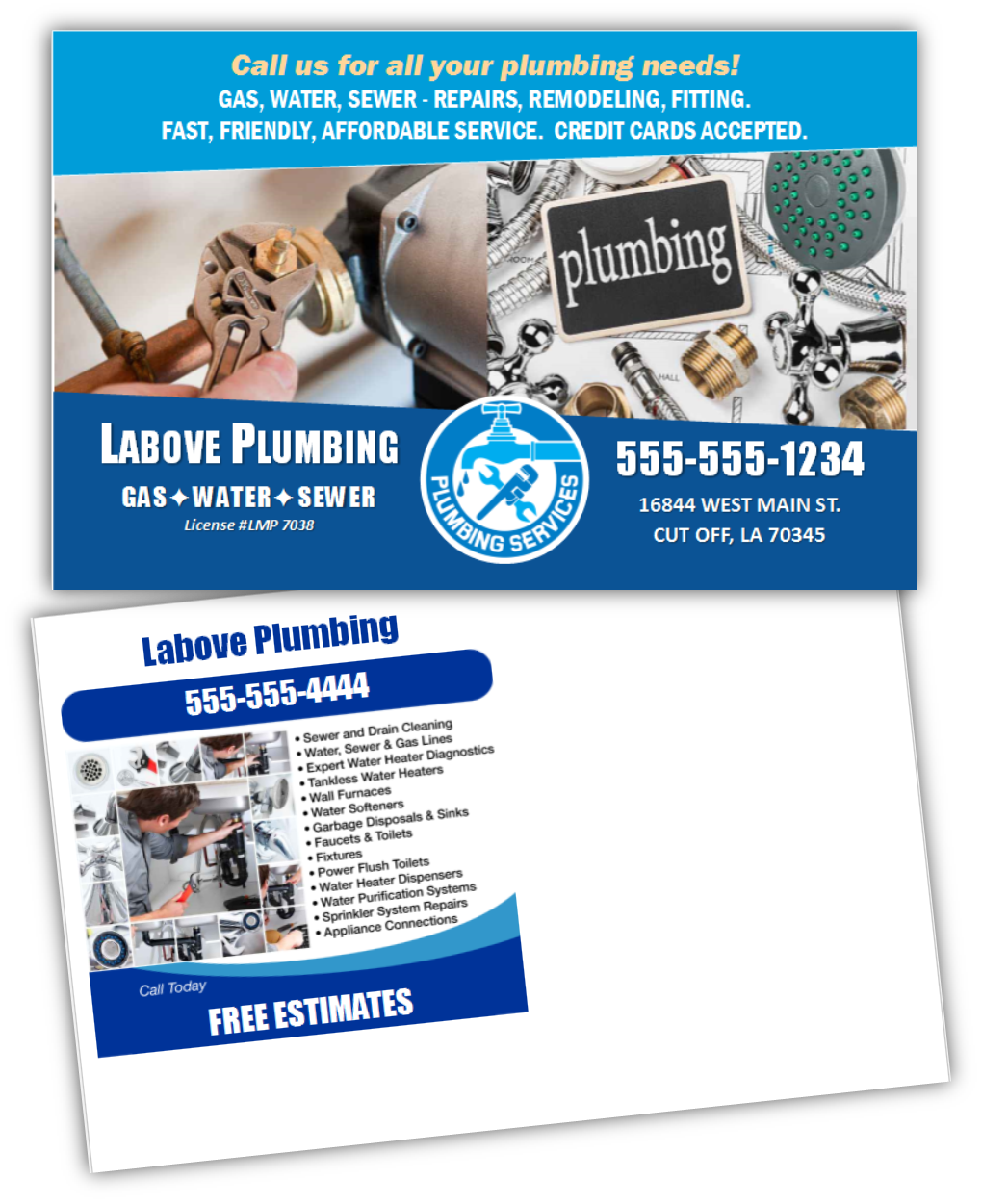 Postcard Design by citygirl17 for LABOVE PLUMBING  | Design #9766363