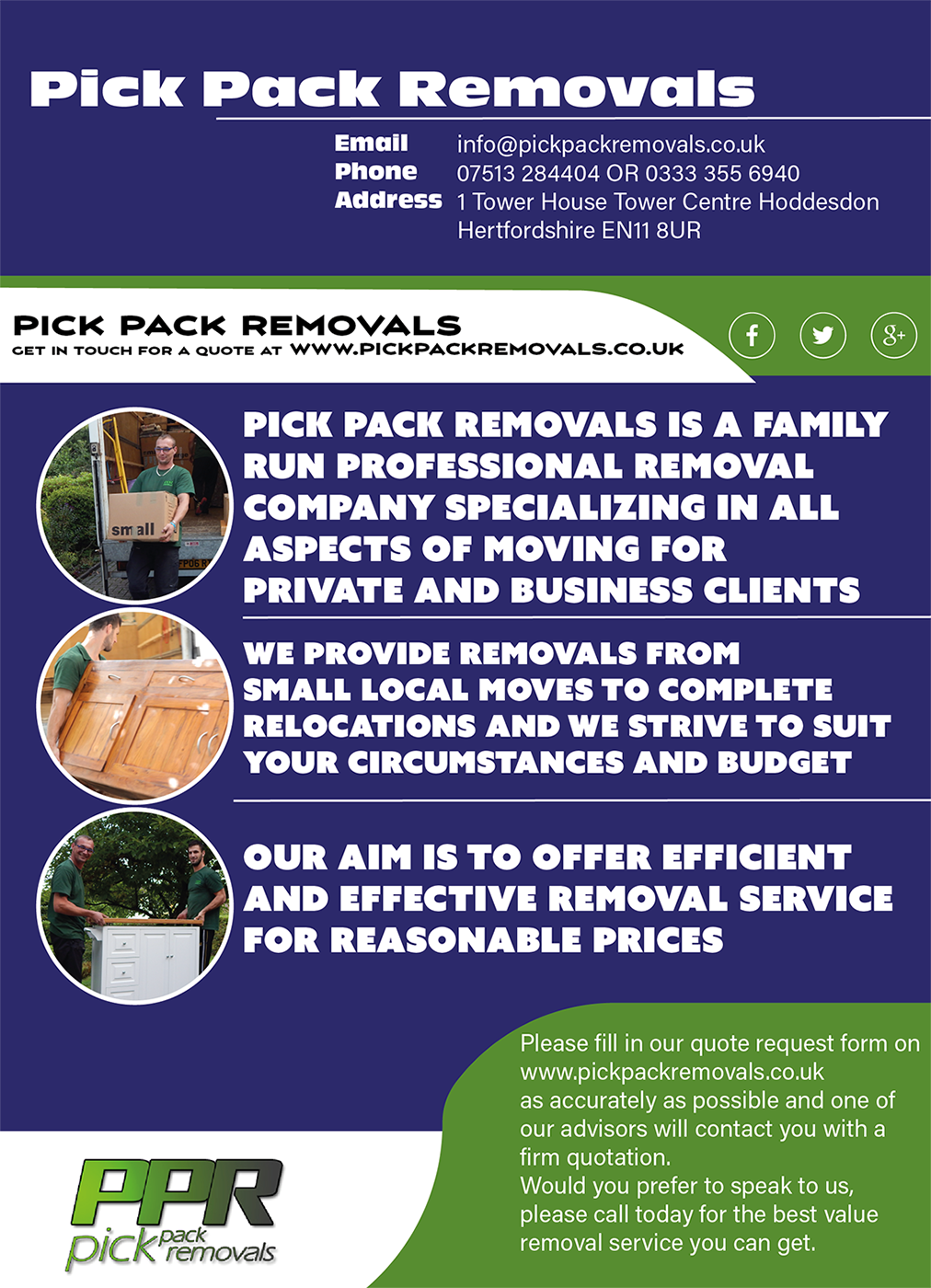 Diseño de Flyer por Sentinelgre para Pick Pack Removals ltd | Diseño #9881158