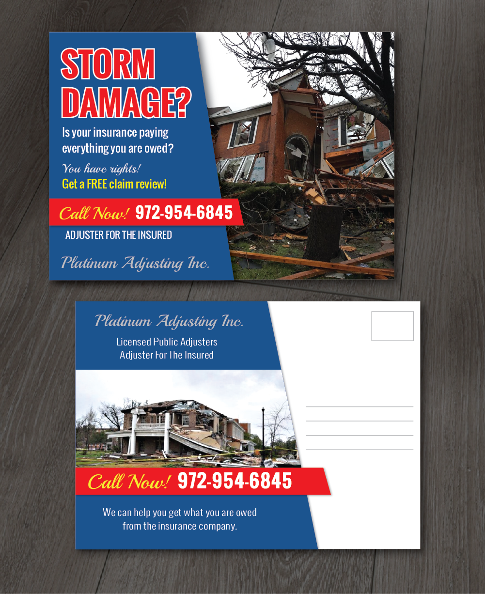 Postcard Design by alex989 for Platinum Adjusting Inc | Design #9782006