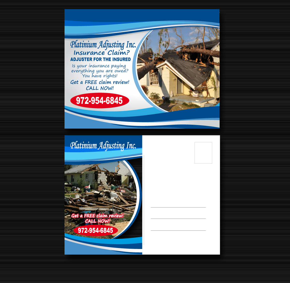 Postkarten-Design von Maden für Platinum Adjusting Inc | Design #9802527