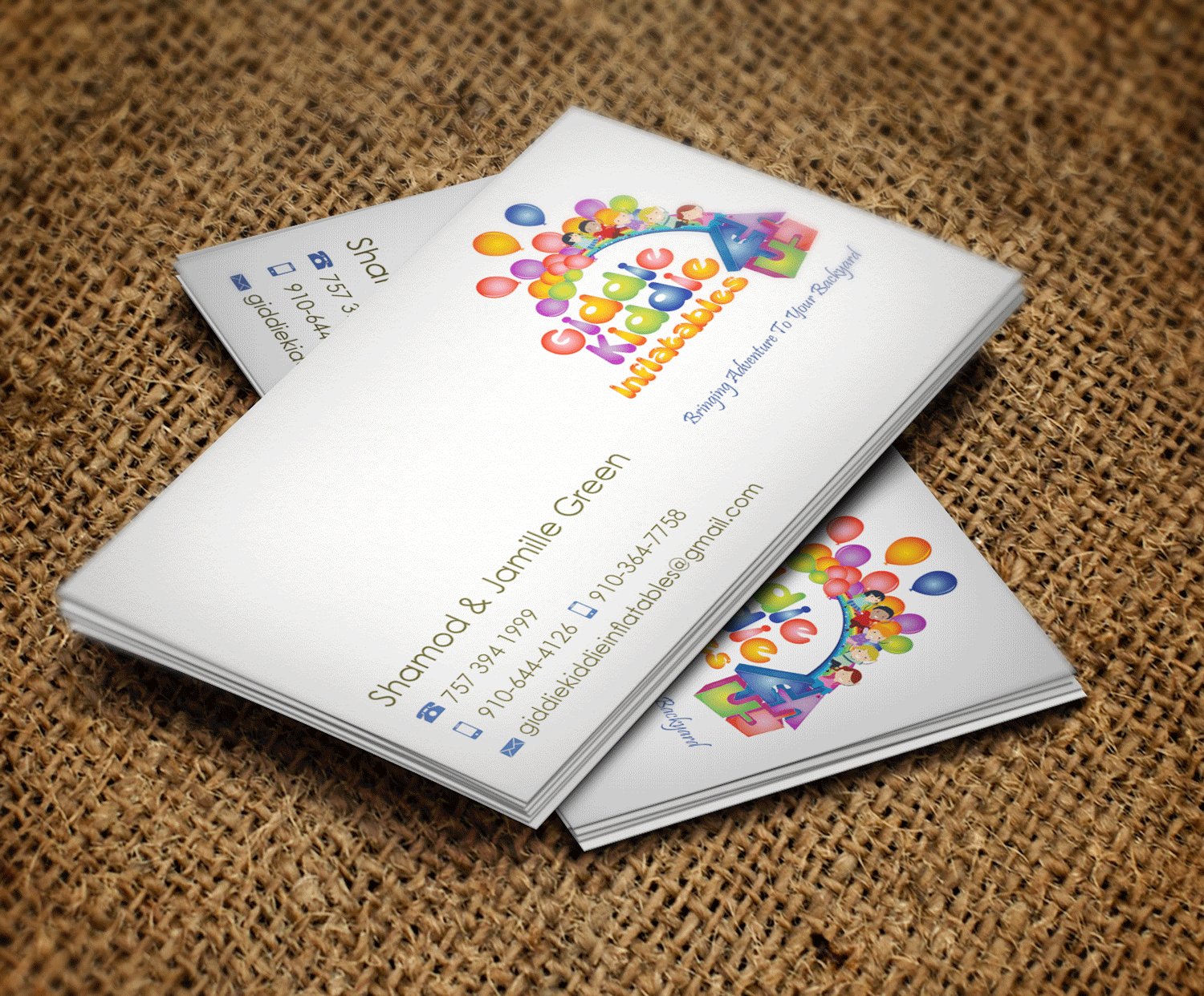 Business Card Design by Riz' for Giddie Kiddie Inflatables | Design #9809307