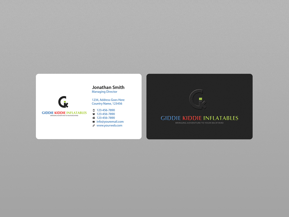 Design de Carte de Visite par Creations Box 2015 pour Giddie Kiddie Inflatables | Design #9795830