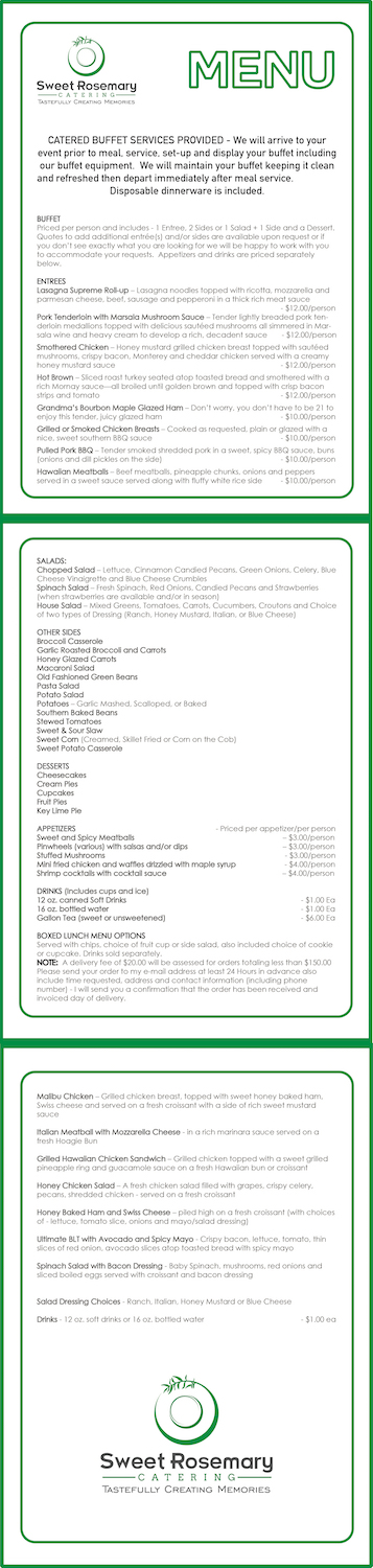 Menu Design by pietrodelfranco for Sweet Rosemary Catering | Design #9844966