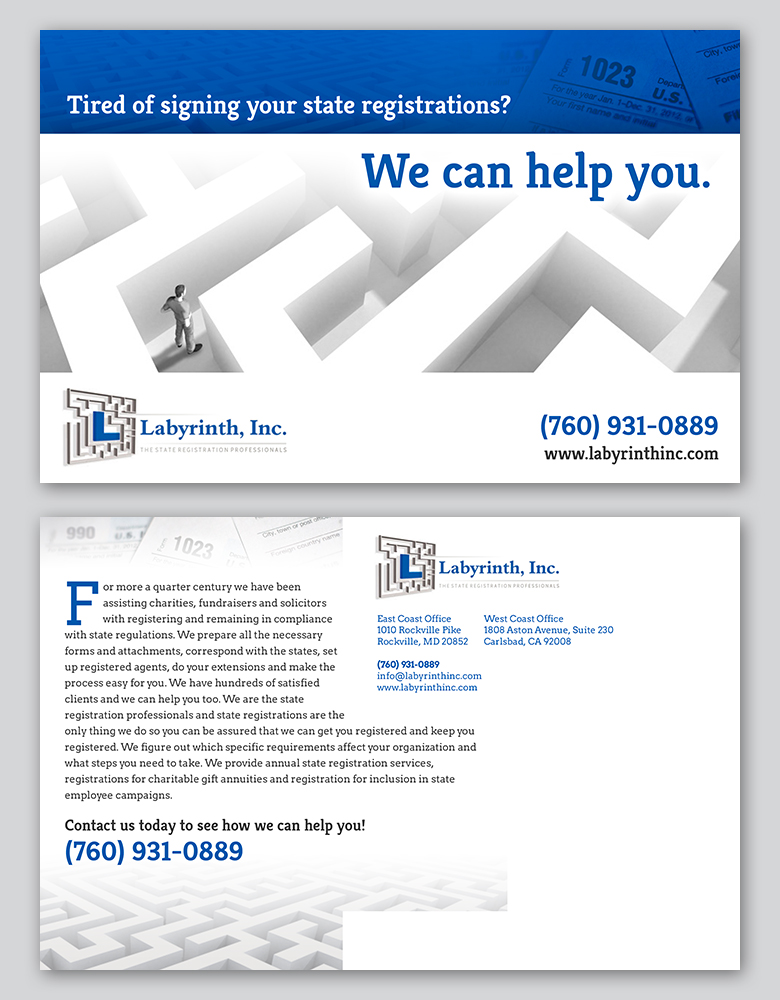 Postkarten-Design von Ryan für Labyrinth, Inc. | Design #9887610