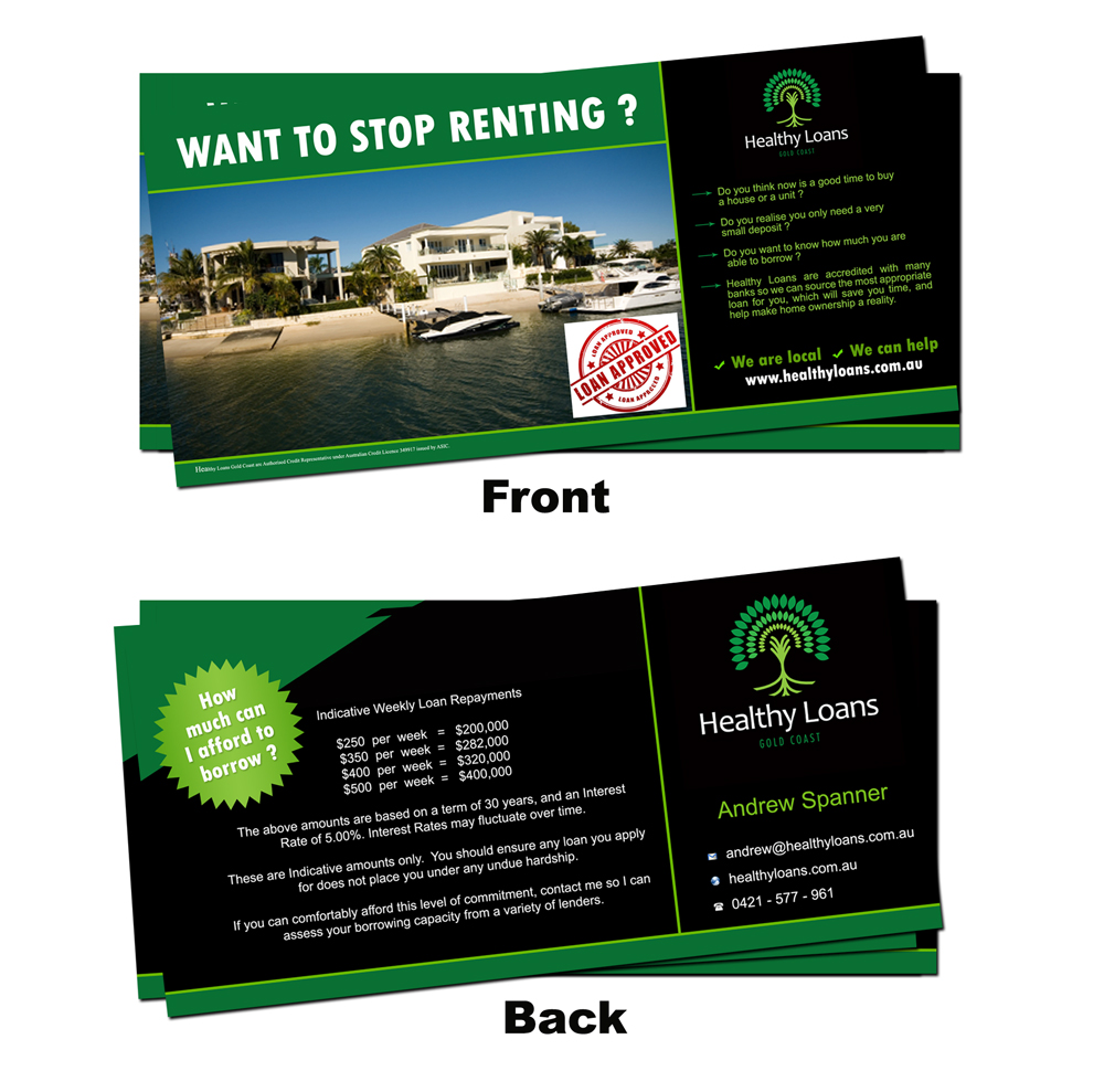 Diseño de Brochure por NatPearlDesigns para Healthy Loans Gold Coast | Diseño #2134785