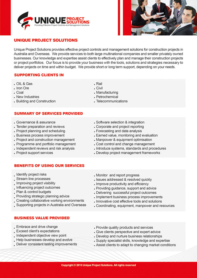 Brochure Design by Maya Dadgar for Unique Project Solutions | Design #2152753