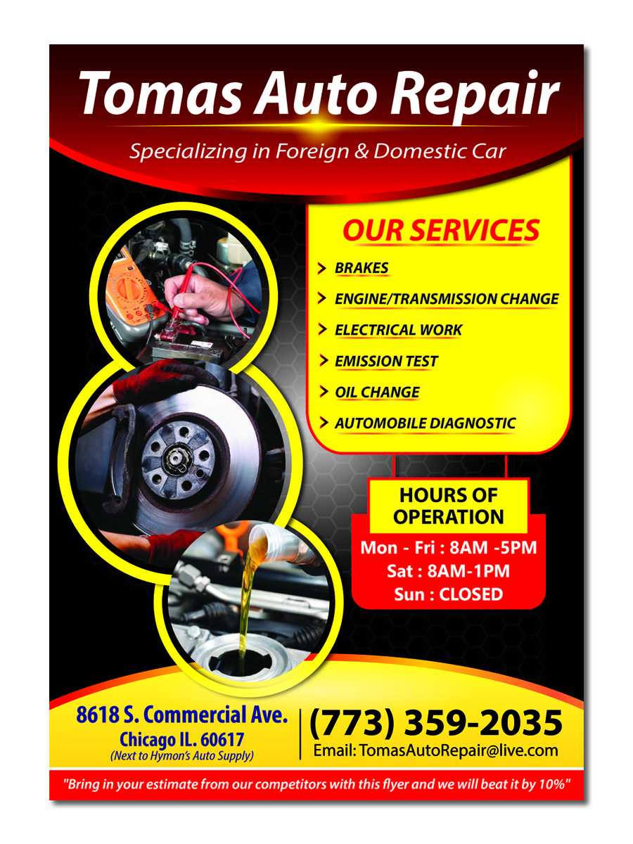 Serious, Bold, Car Repair Flyer Design for Tomas Auto Repair by