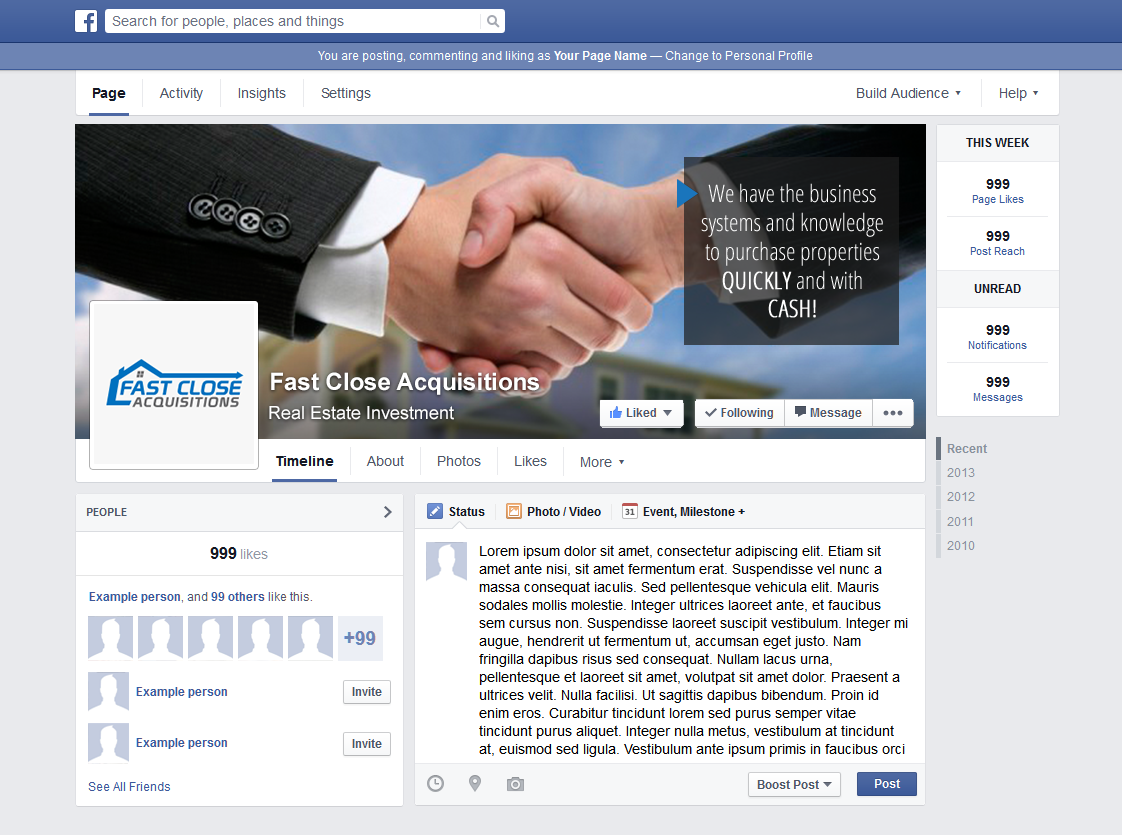 Facebook Design by lionx for Fast Close Acquisitions, LLC | Design #10142700