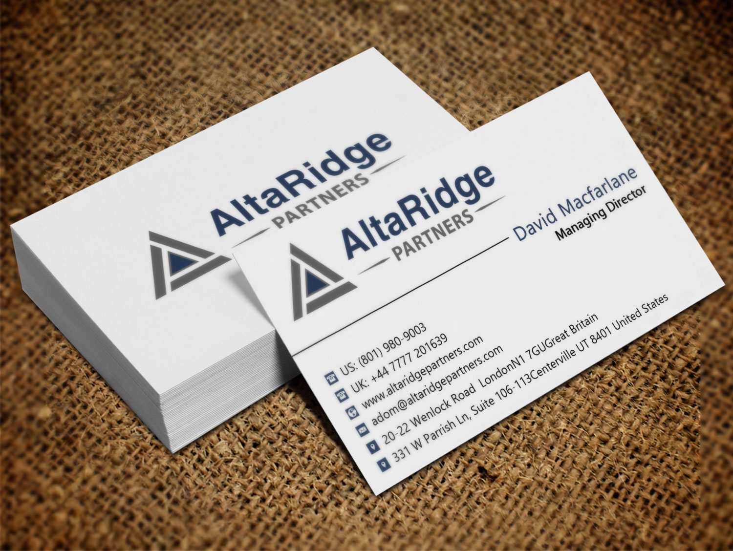 Diseño de Tarjeta de Presentación por Lanka Ama para AltaRidge Partners | Diseño #10017551