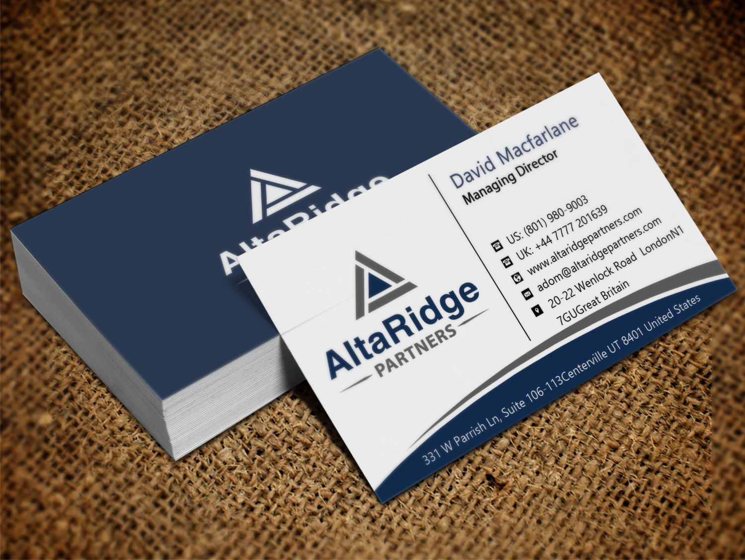 Diseño de Tarjeta de Presentación por Lanka Ama para AltaRidge Partners | Diseño #10017559