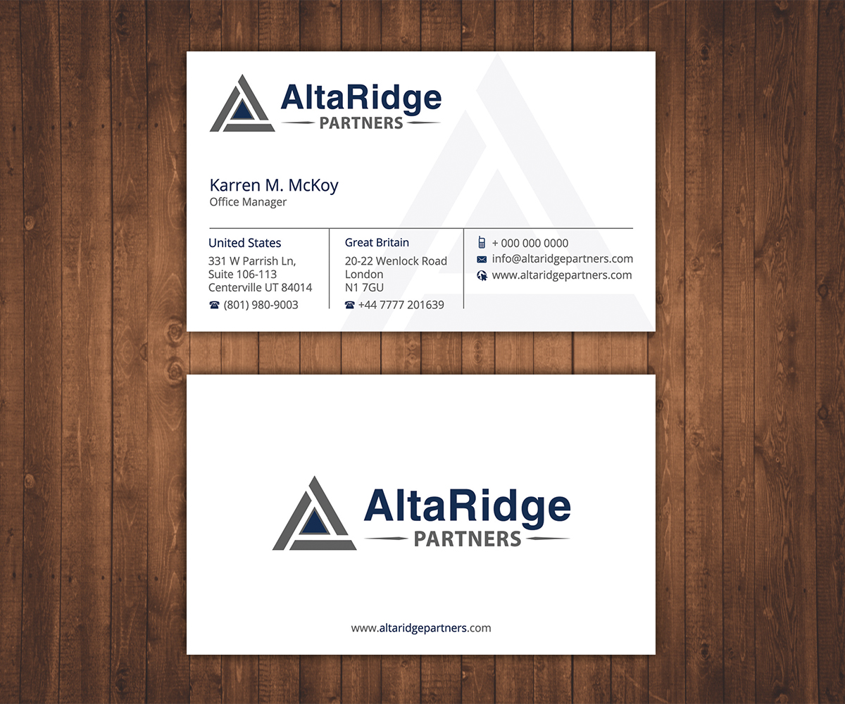 Business Card Design by Stylez Designz for AltaRidge Partners | Design #10190719