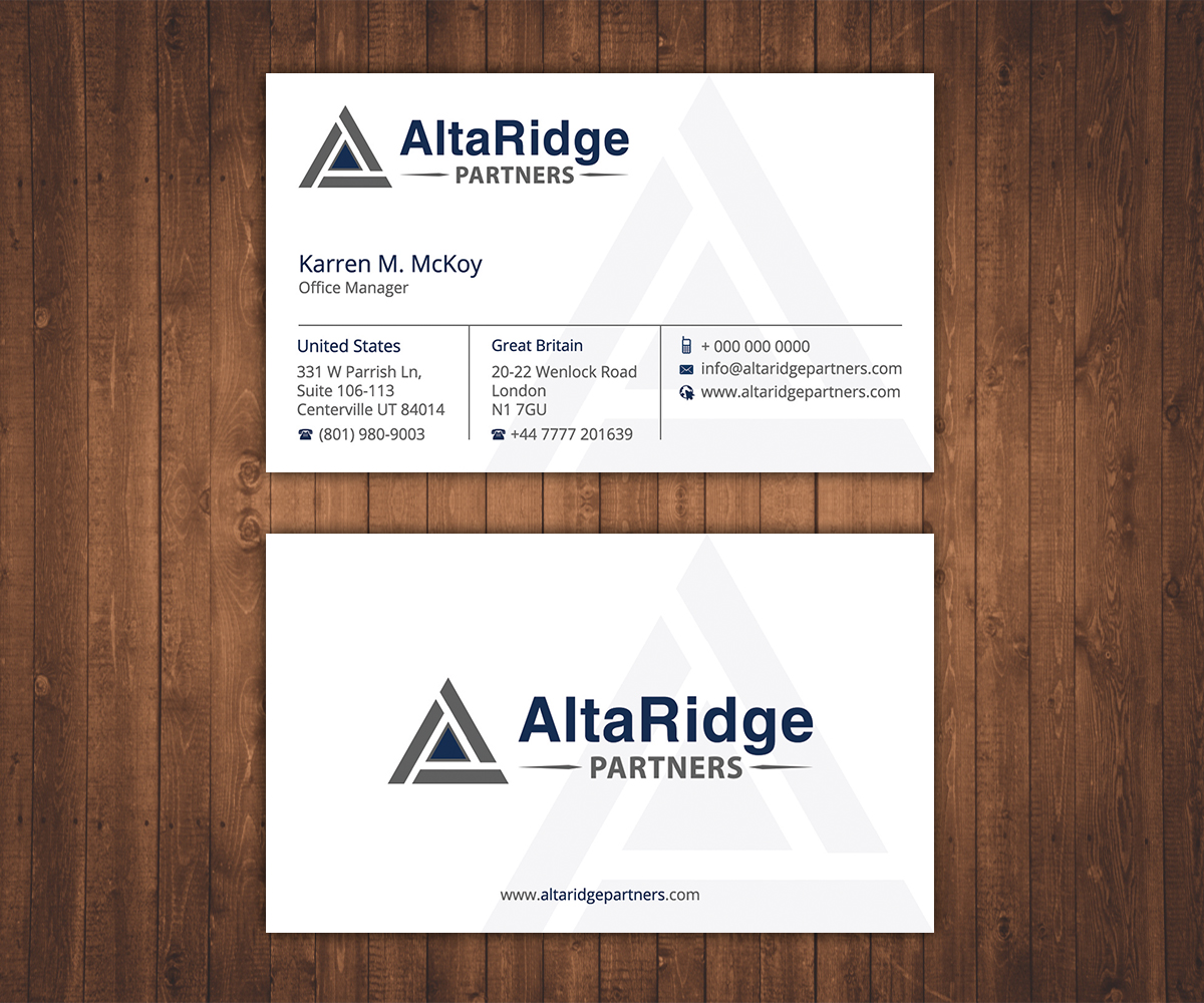 Diseño de Tarjeta de Presentación por Stylez Designz para AltaRidge Partners | Diseño #10190720