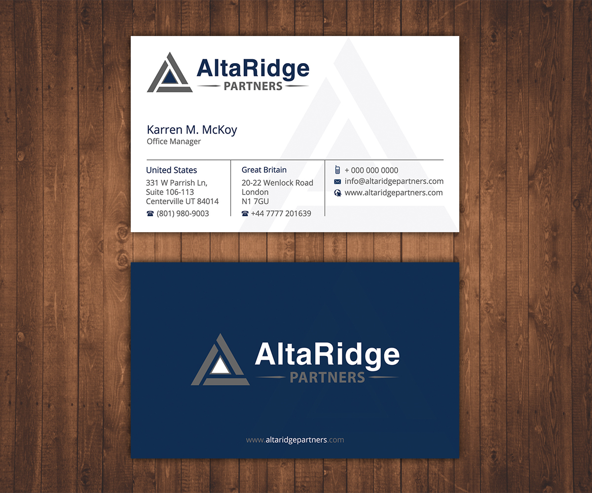 Diseño de Tarjeta de Presentación por Stylez Designz para AltaRidge Partners | Diseño #10190721