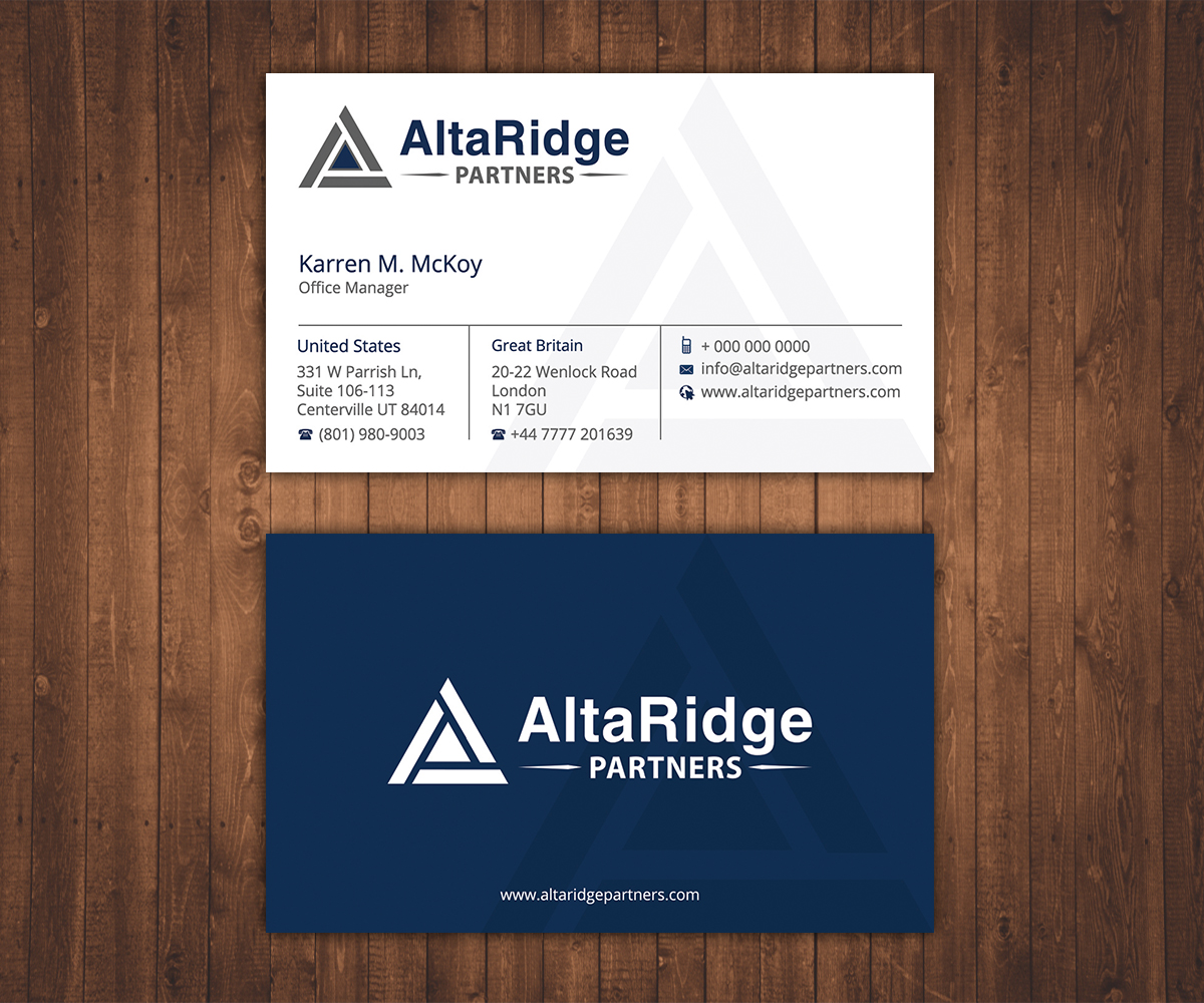 Diseño de Tarjeta de Presentación por Stylez Designz para AltaRidge Partners | Diseño #10190722