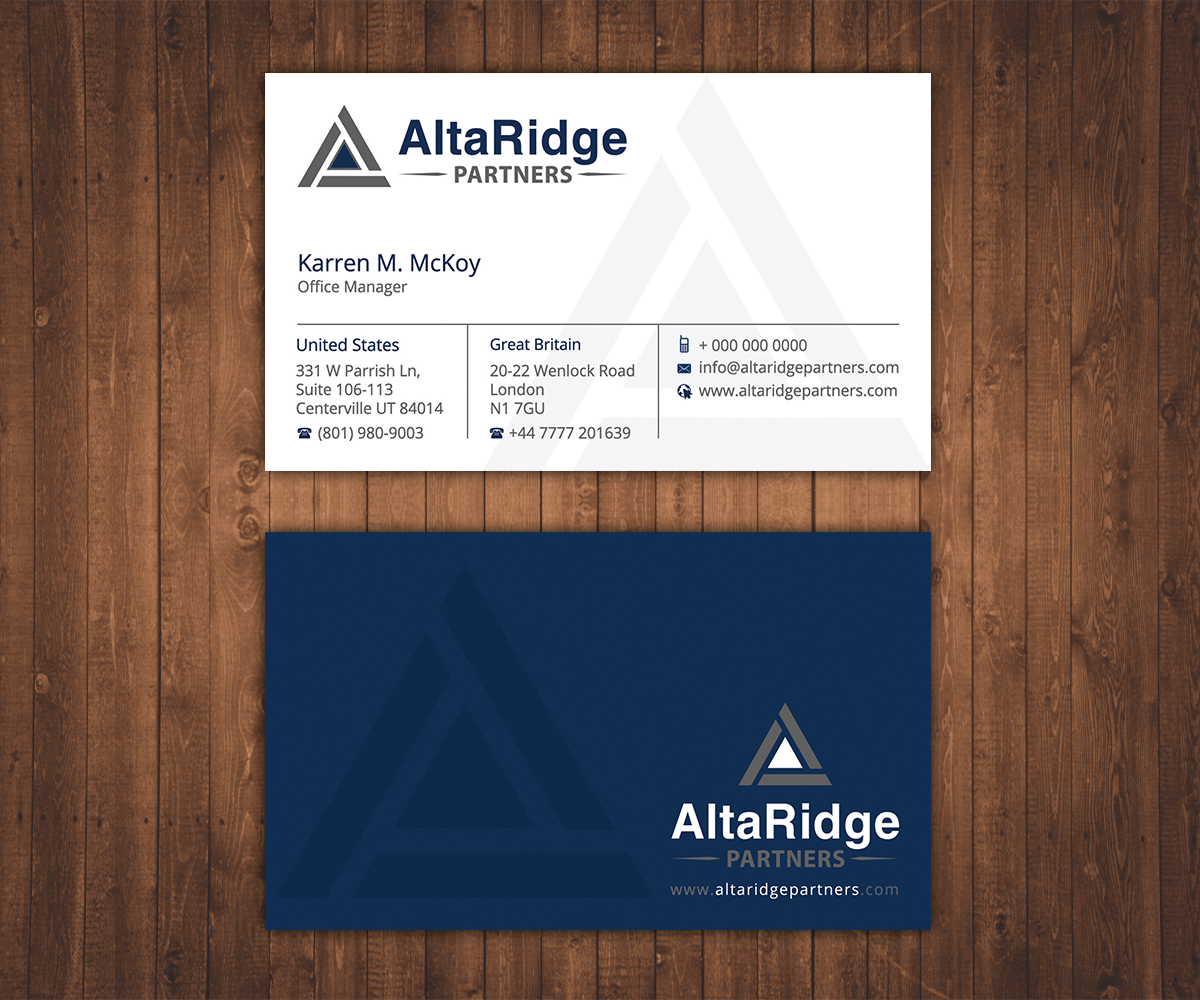 Diseño de Tarjeta de Presentación por Stylez Designz para AltaRidge Partners | Diseño #10190867