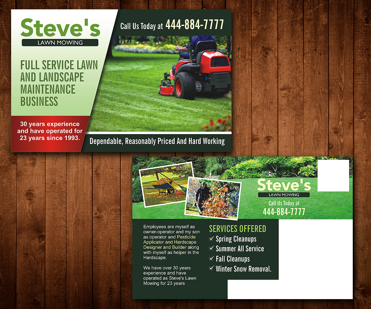 Postcard Design by Designers Hub for Steve's Lawn Mowing | Design: #10131615