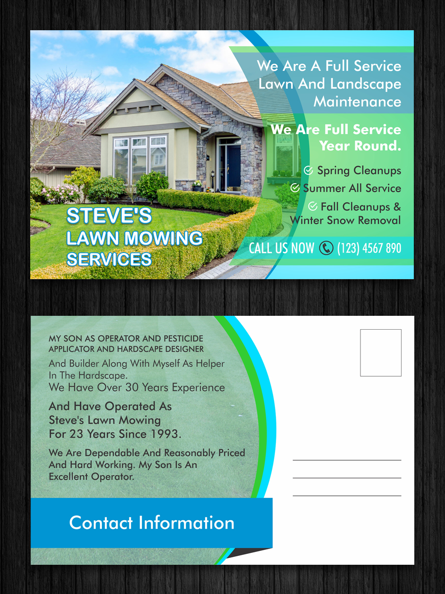 Postcard Design by ecorokerz for Steve's Lawn Mowing | Design #10077886