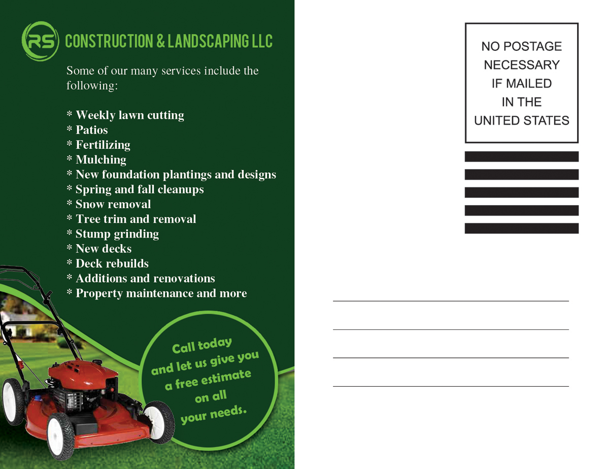 Postcard Design by Memorylane for RS Construction & Landscaping LLC | Design #10141781