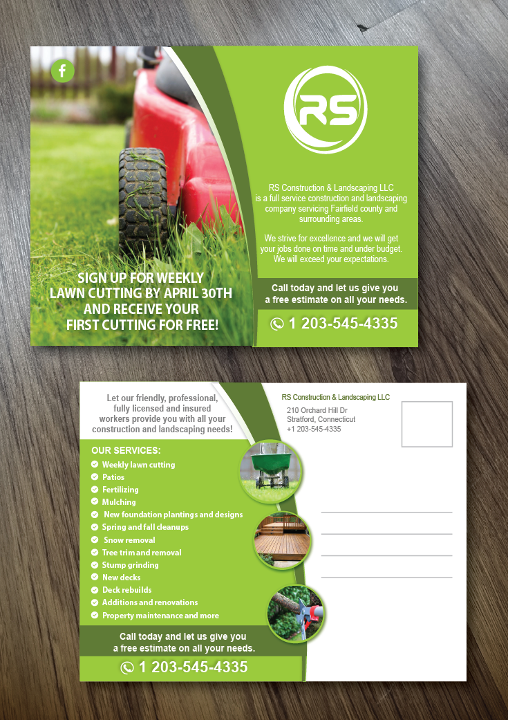Postcard Design by alex989 for RS Construction & Landscaping LLC | Design #10110702