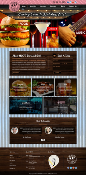 Moo's Barn & Grill Burger Restaurant Website - HomePage Only PSD | Web Design by Sbss