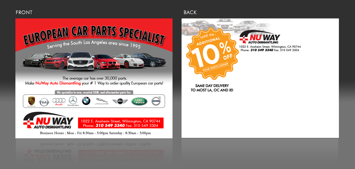 Diseño de Postal por jgeoinbox para Nu Way Auto Dismantling, Inc. | Diseño #10151080