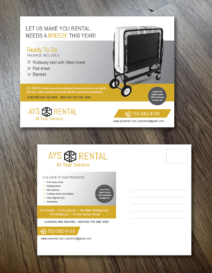 Postcard Design by alex989 for AYS RENTAL | Design: #10106874