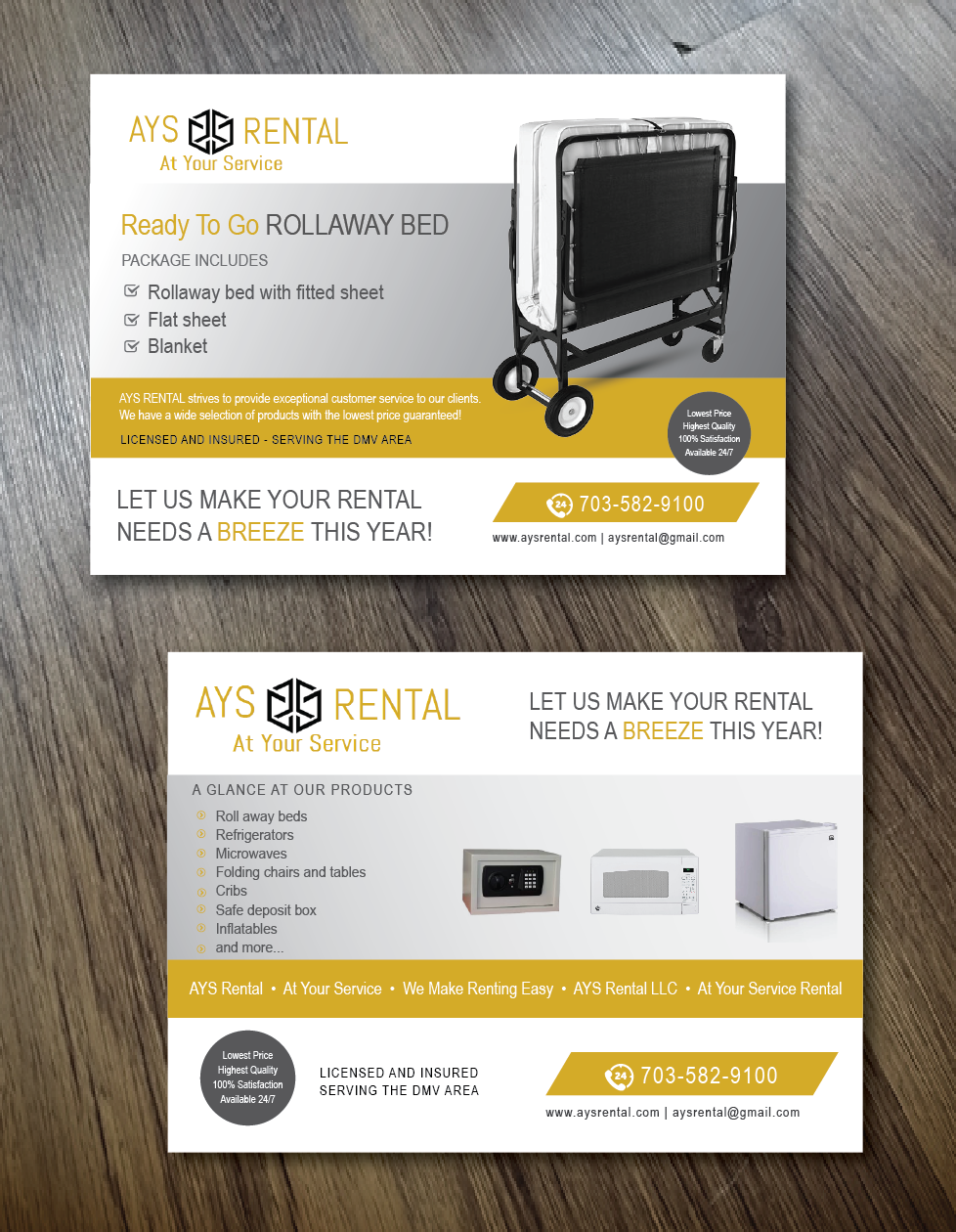 Postcard Design by alex989 for AYS RENTAL | Design #10115852