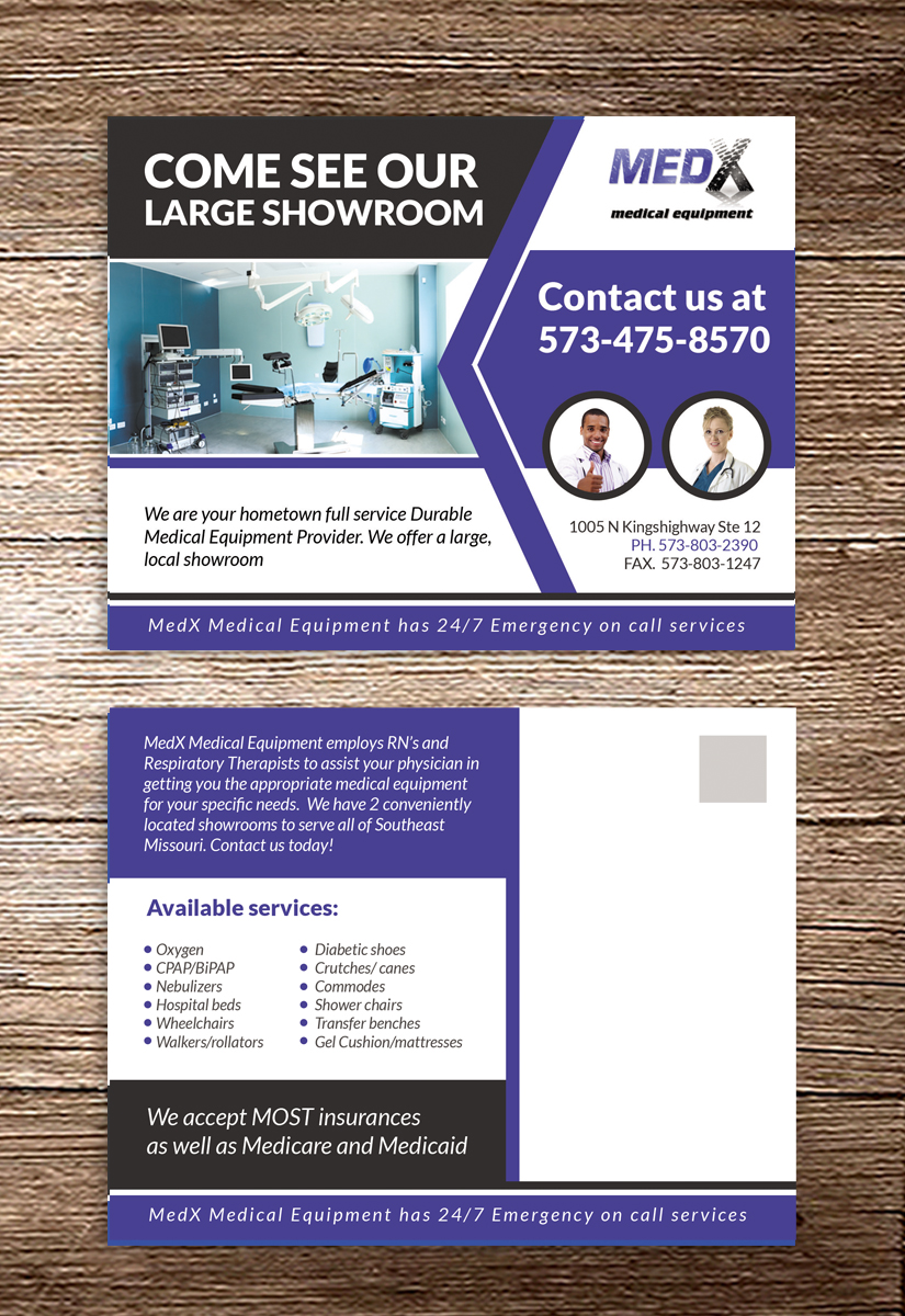 Postkarten-Design von debdesign für MedX Medical Equipment | Design #10152481