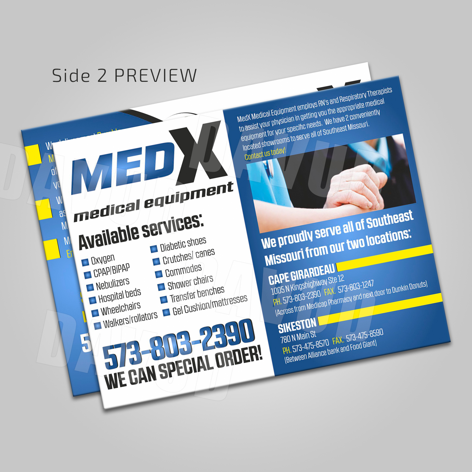 Bold, Colorful, Medical Postcard Design for MedX Medical Equipment by