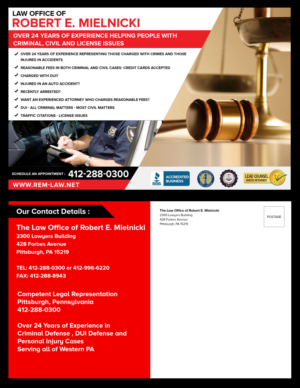 Postkarten-Design von Best Design Hub für Robert E. Mielnicki, Esq. | Design: #10194102