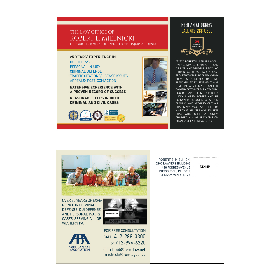 Postcard Design by Infinity for Robert E. Mielnicki, Esq. | Design #10206319