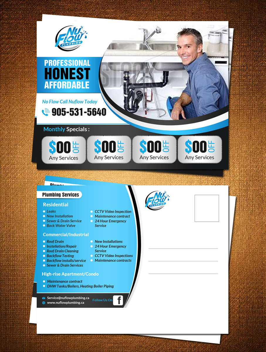 Postkarten-Design von debdesign für Nuflow Plumbing | Design #10208813