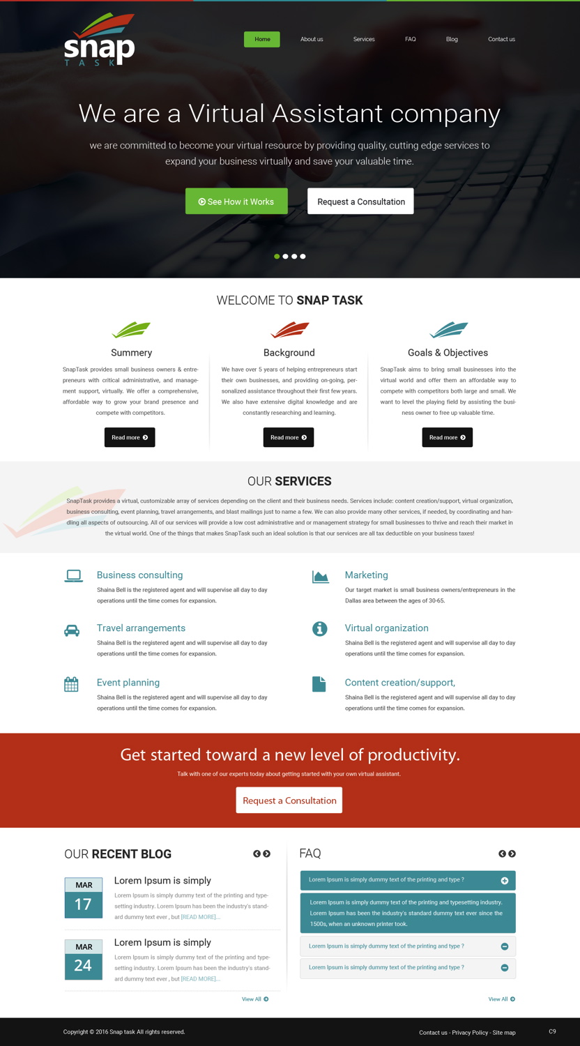 Wordpress Design by pb for SnapTask | Design #10197736